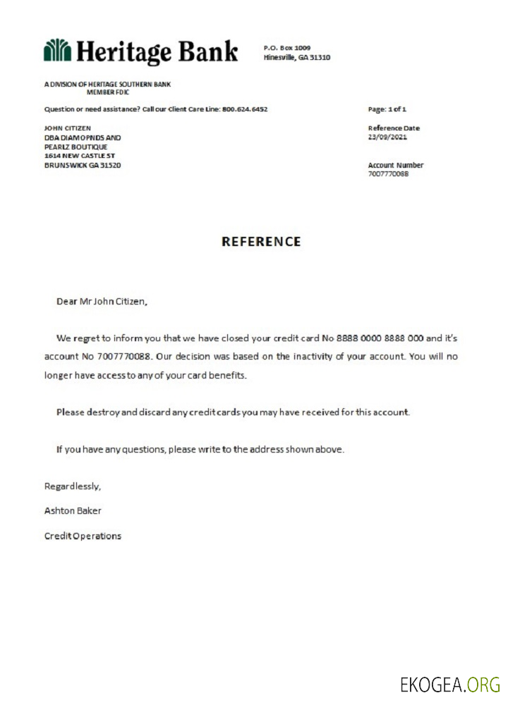 Référence USA , Heritage Bank , closure